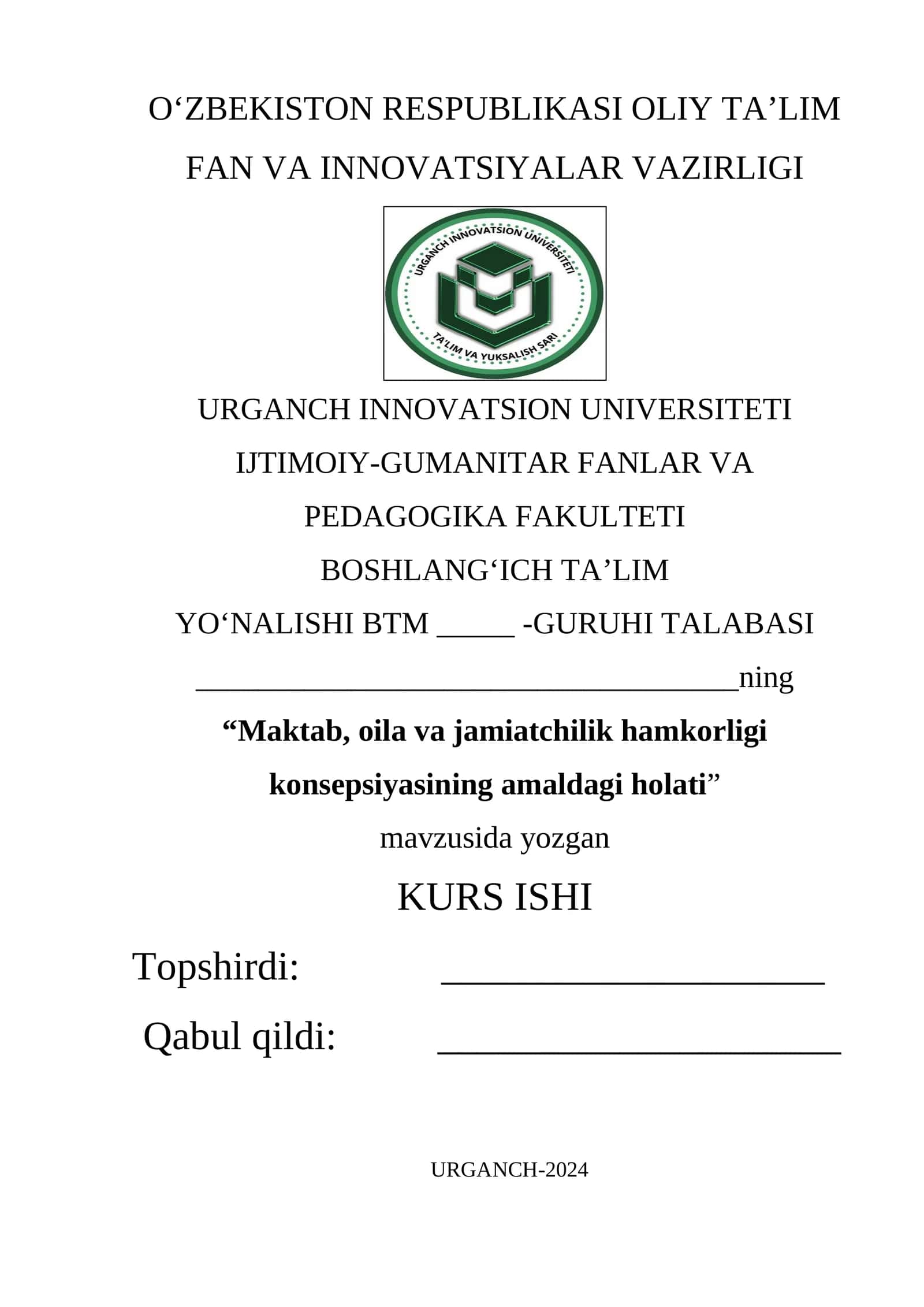 Maktab, oila va jamiatchilik hamkorligi konsepsiyasining amaldagi holati