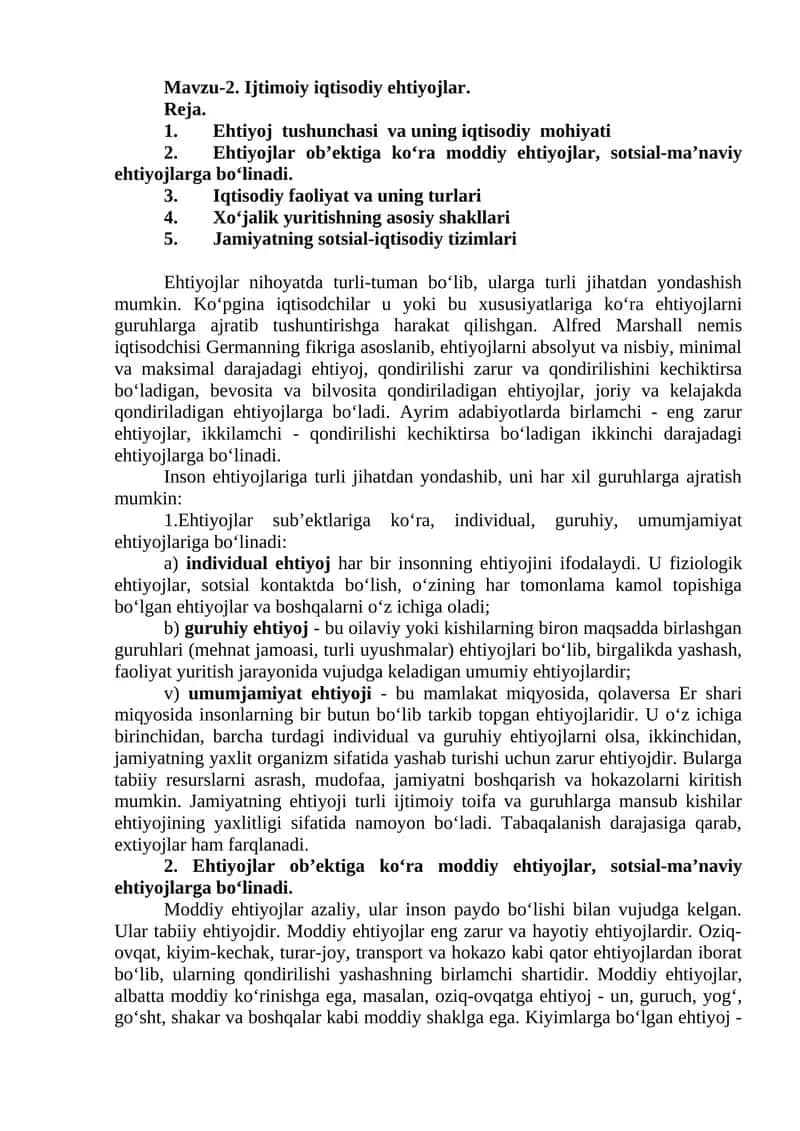 Ijtimoiy iqtisodiy ehtiyojlar