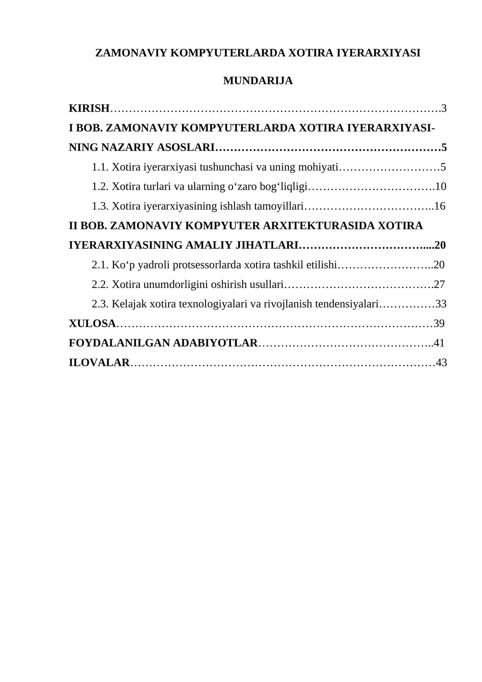 ZAMONAVIY KOMPYUTERLARDA XOTIRA IYERARXIYASI