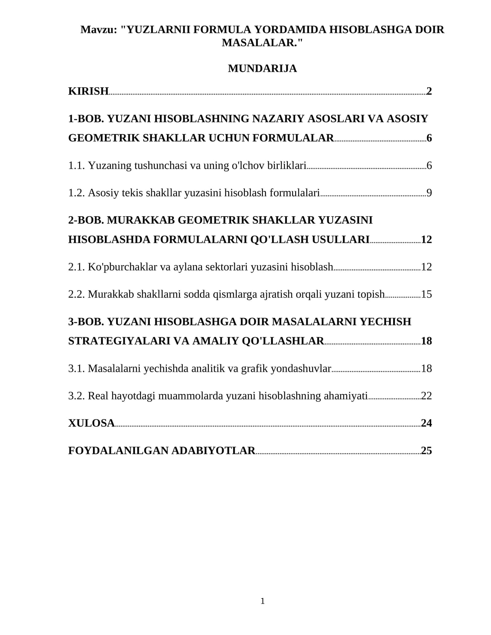 YUZLARNII FORMULA YORDAMIDA HISOBLASHGA DOIR MASALALAR