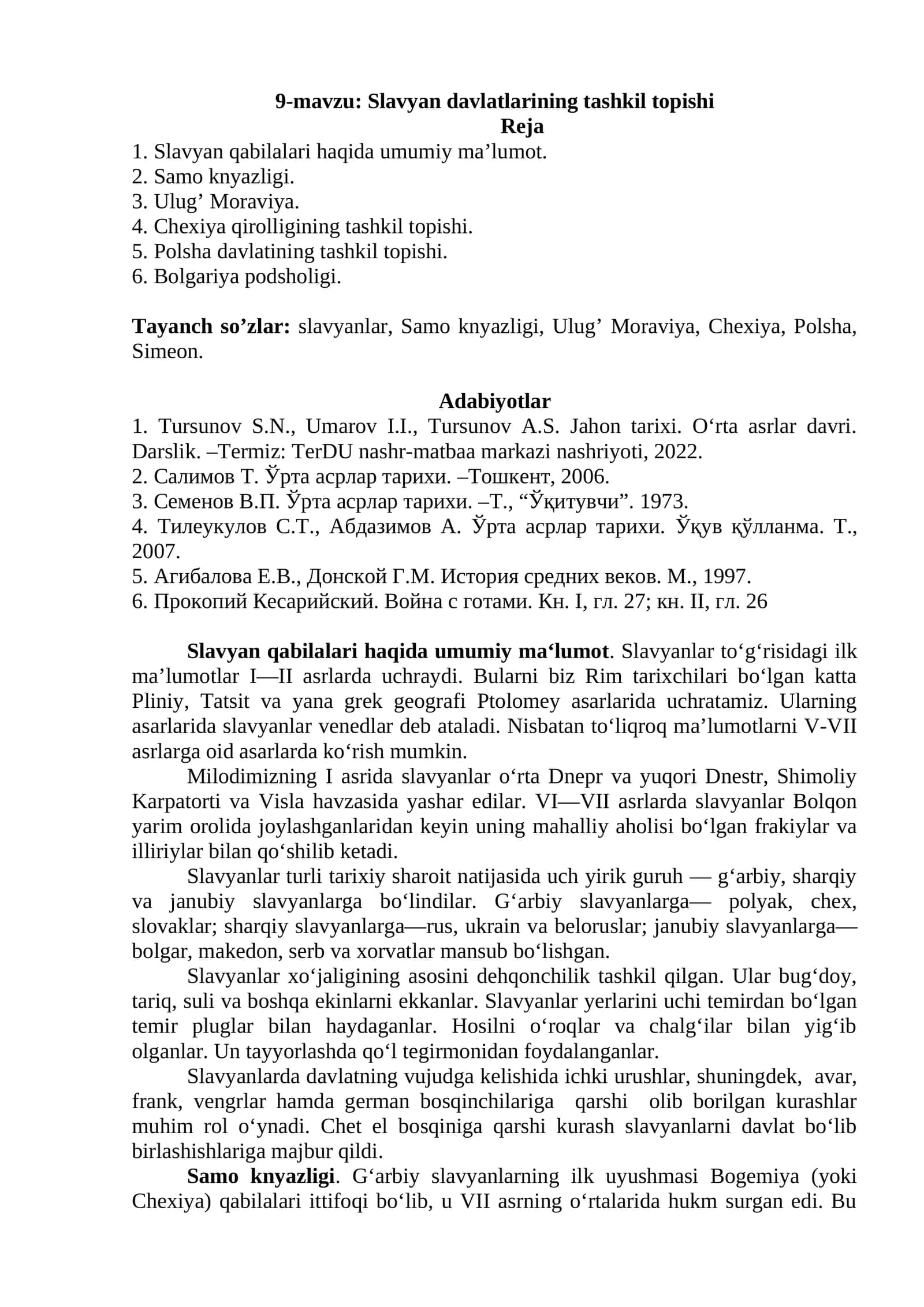 9-mavzu: Slavyan davlatlarining tashkil topishi