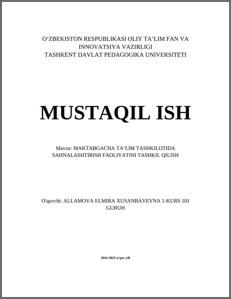 Maktabgacha ta'limda sahnalashtirish