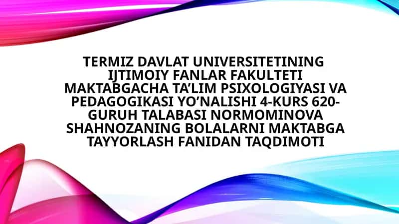 Maktabgacha ta’lim psixologiyasi va pedagogikasi