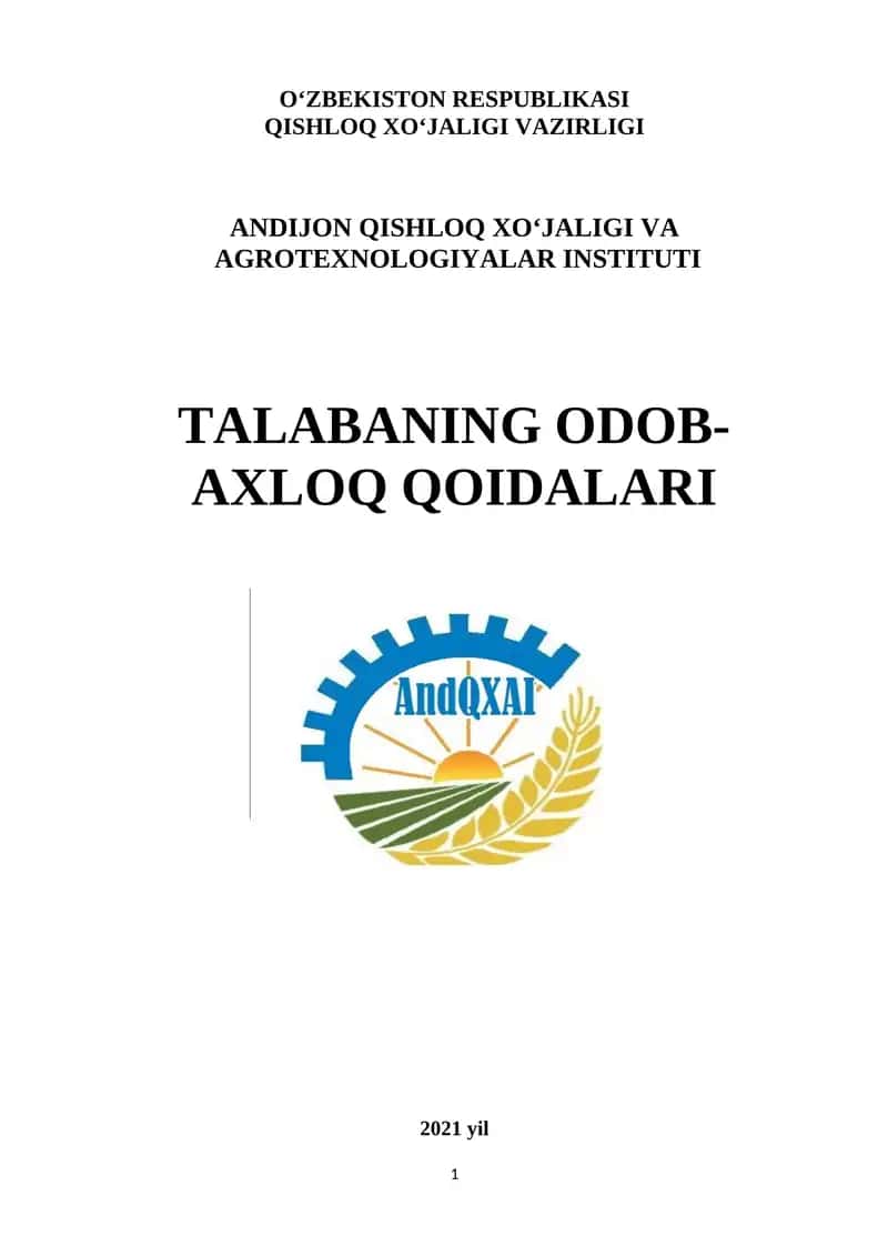 O‘zbekiston Respublikasi Qishloq xo‘jaligi va Agrotexnologiyalar Institutining Odob-Axloq Qoidalari