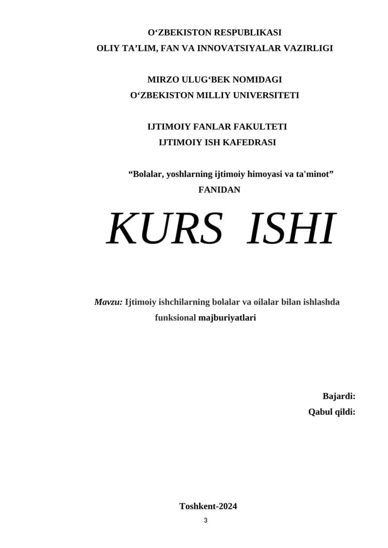 Ijtimoiy ishchilarning bolalar va oilalar bilan ishlashda funksional majburiyatlari