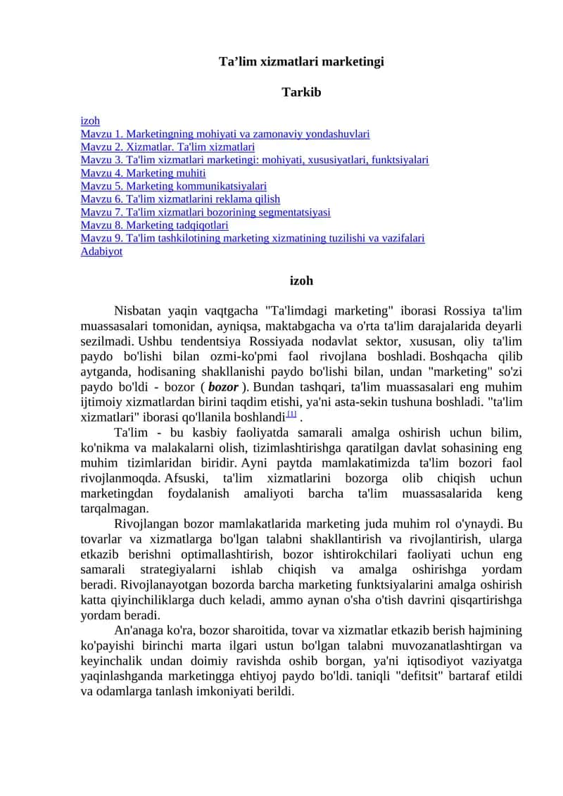 Ta’lim xizmatlari marketingi