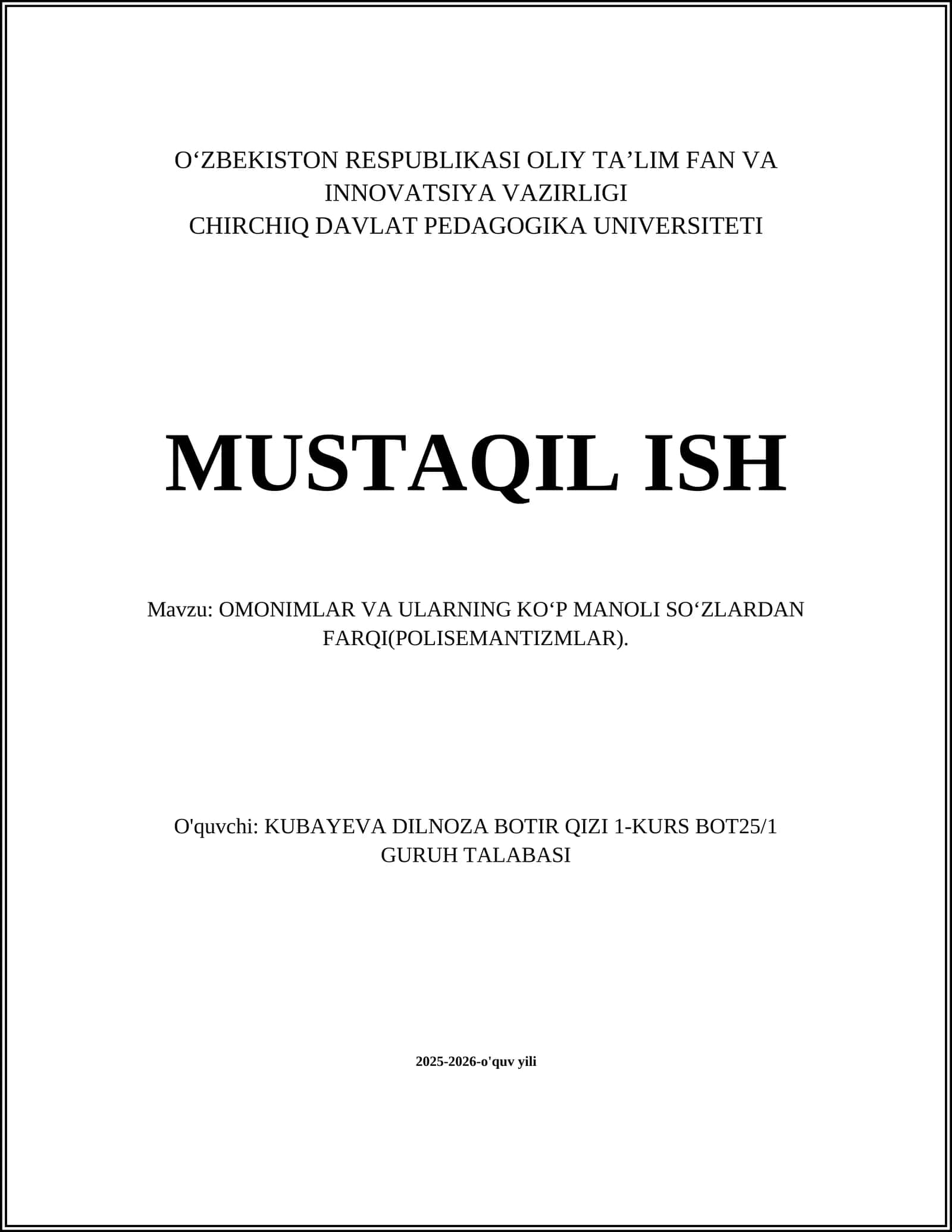 OMONIMLAR VA ULARNING KOʻP MANOLI SOʻZLARDAN FARQI(POLISEMANTIZMLAR)
