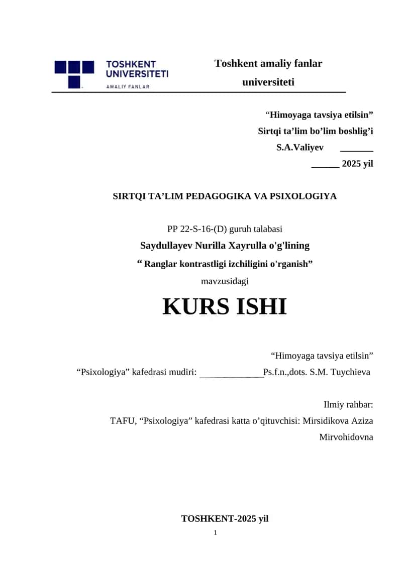 Ranglar kontrastligi izchiligini o'rganish
