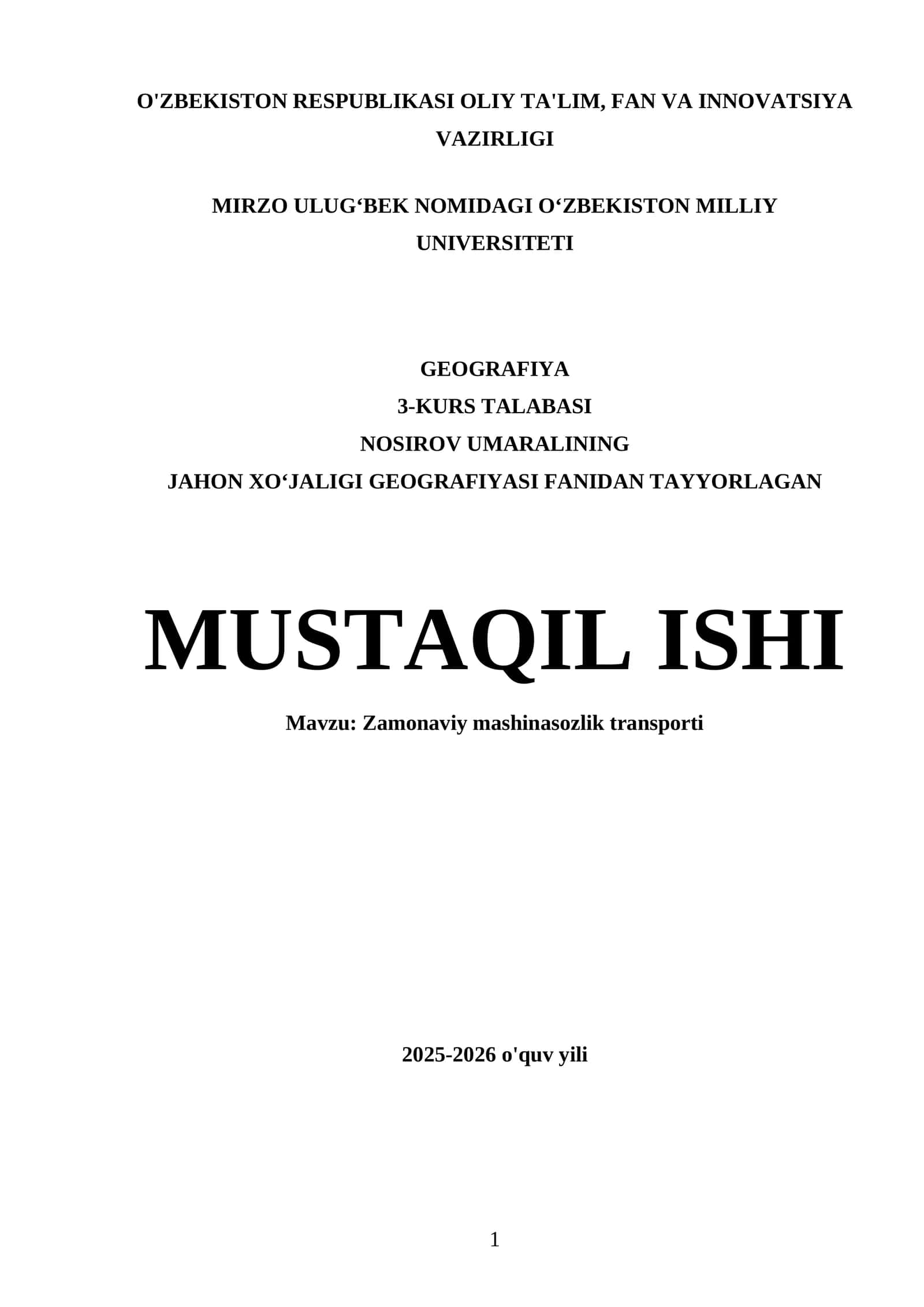 Zamonaviy mashinasozlik transporti