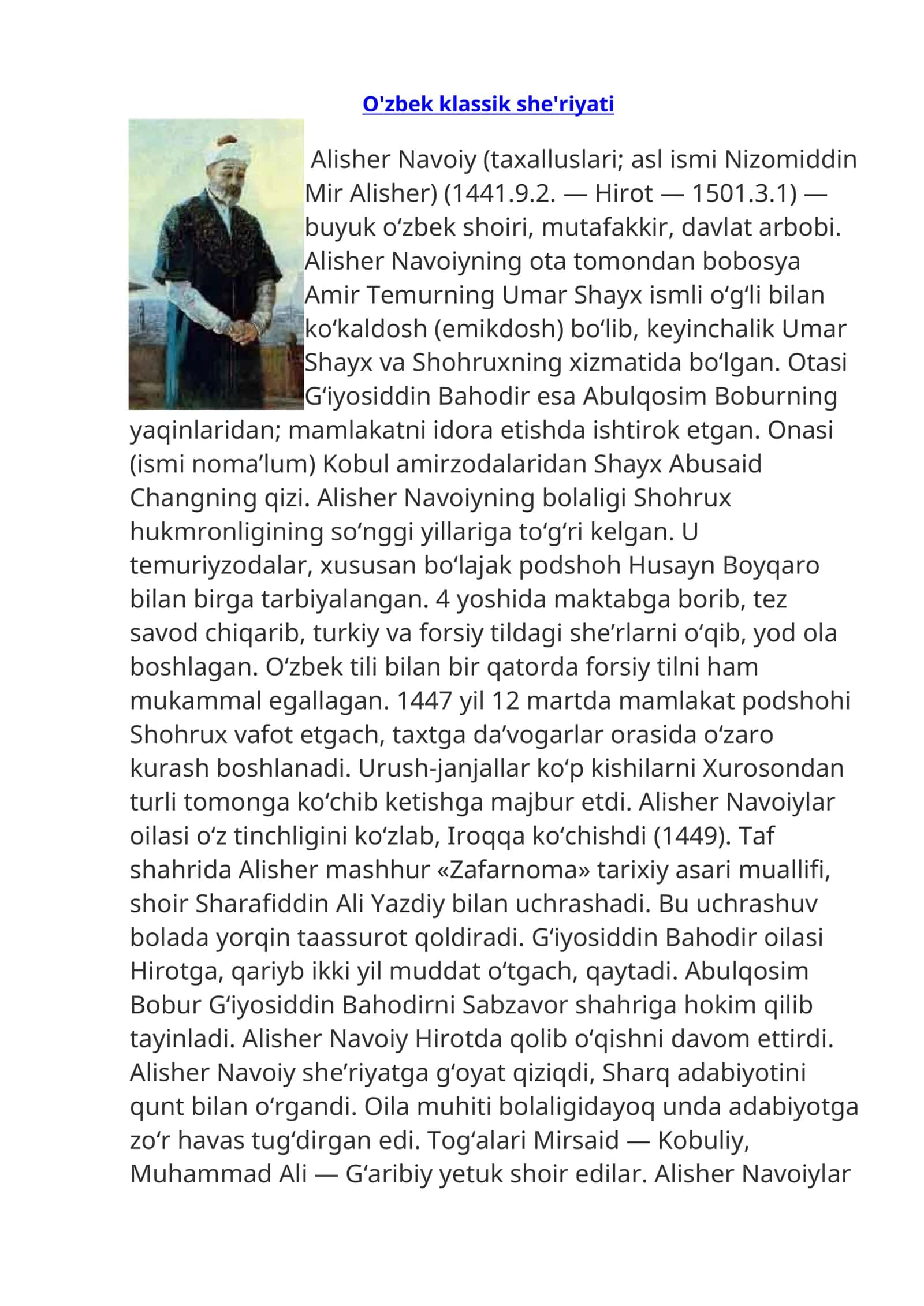 O'zbek klassik she'riyati