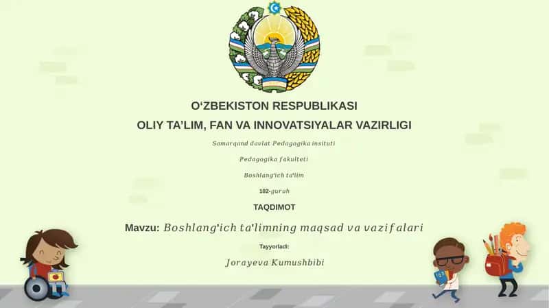 𝐵𝑜𝑠ℎ𝑙𝑎𝑛𝑔'𝑖𝑐ℎ 𝑡𝑎'𝑙𝑖𝑚𝑛𝑖𝑛𝑔 𝑚𝑎𝑞𝑠𝑎𝑑 𝑣𝑎 𝑣𝑎𝑧𝑖𝑓𝑎𝑙𝑎𝑟𝑖