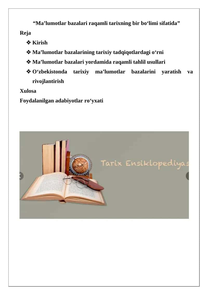 Ma’lumotlar Bazalari va Raqamli Tarix