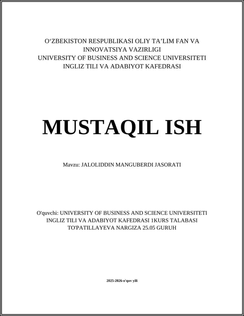 JALOLIDDIN MANGUBERDI JASORATI