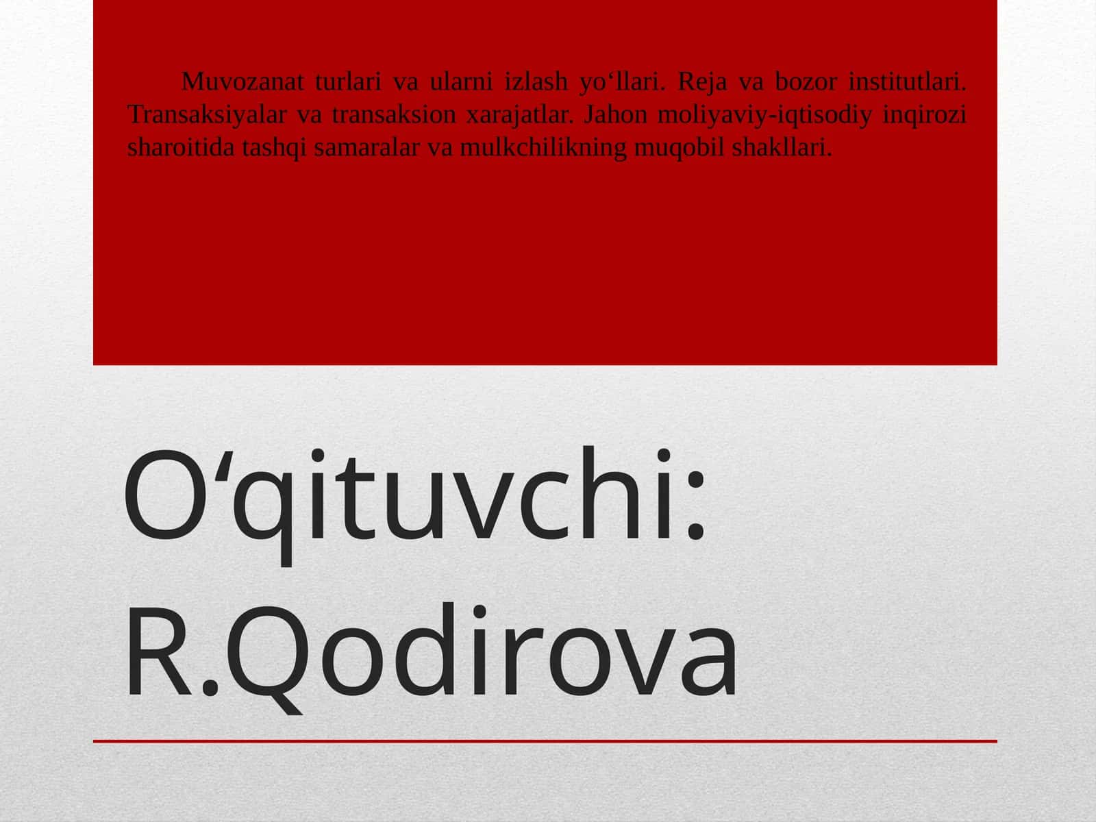 Muvozanat turlari va ularni izlash yo‘llari