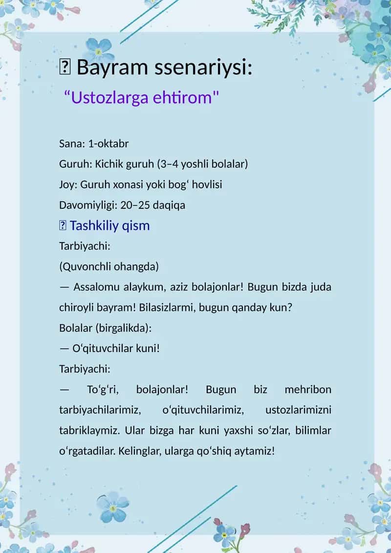 1-oktyabr Bayram ssenariysi
