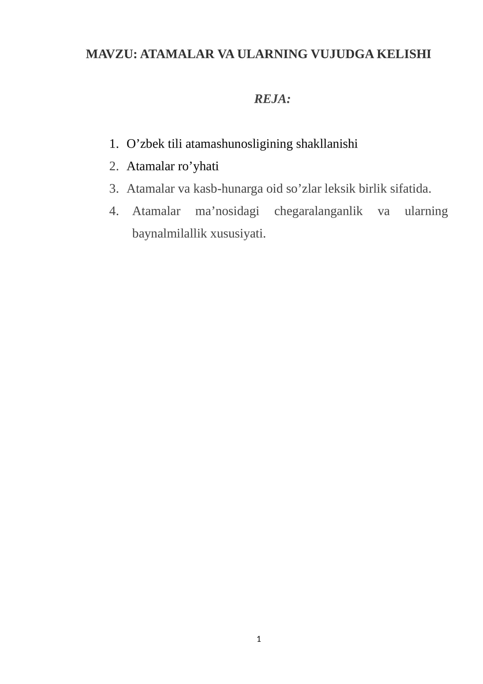 atamalar va ularning vujudga kelishi