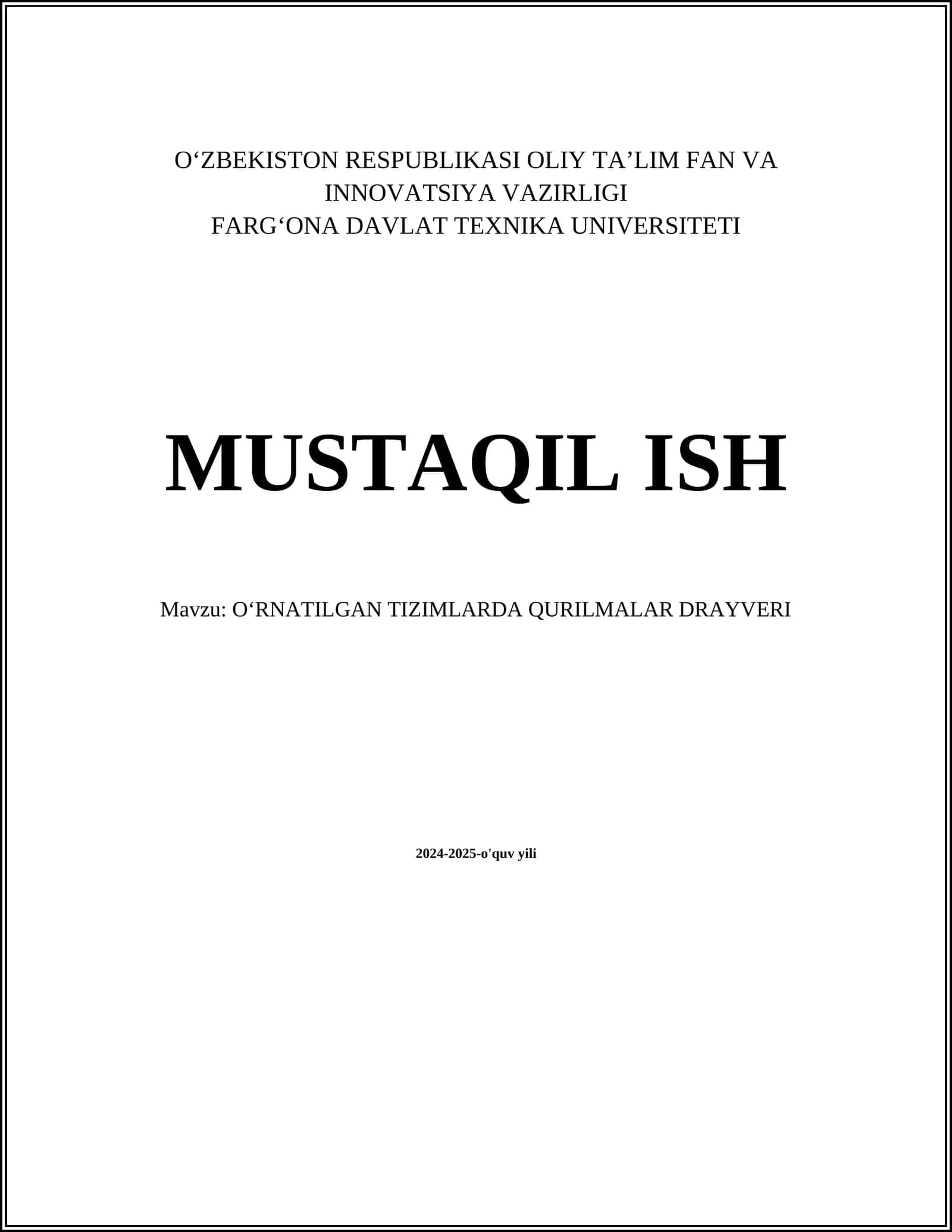O‘RNATILGAN TIZIMLARDA QURILMALAR DRAYVERI