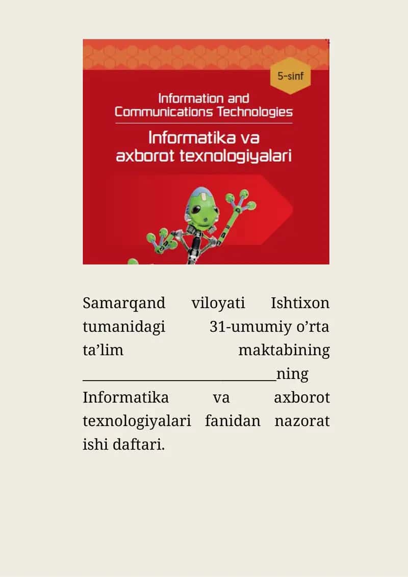 Informatika va axborot texnologiyalari fanidan nazorat ishi daftari