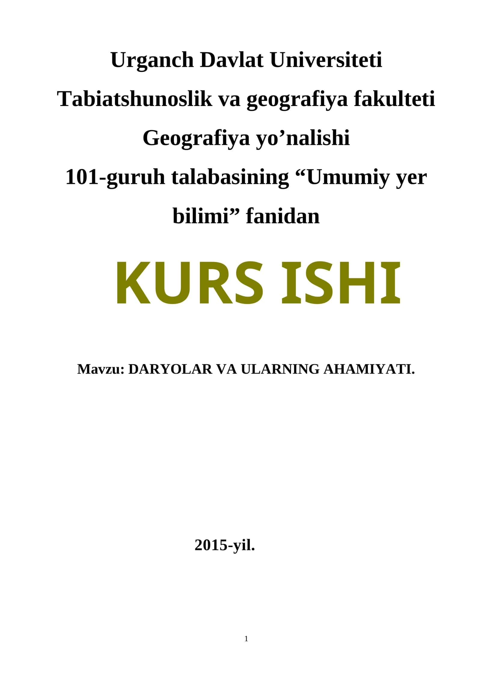 DARYOLAR VA ULARNING AHAMIYATI