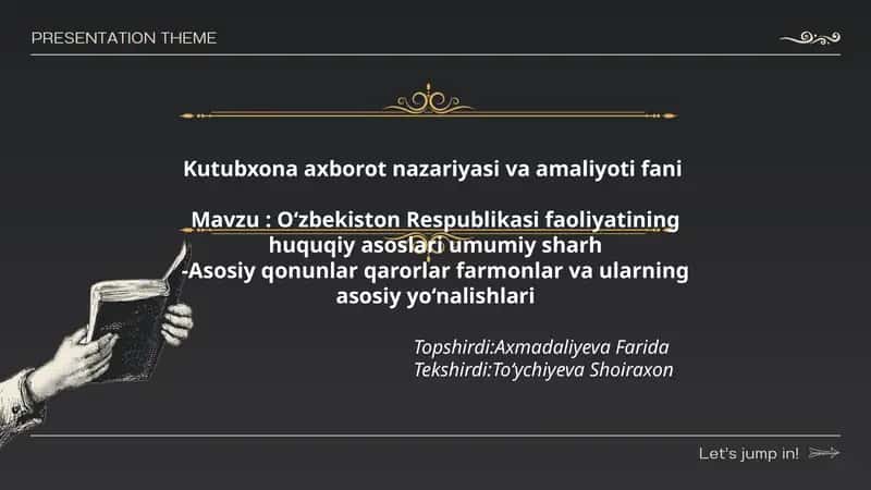 O‘zbekiston Respublikasi faoliyatining huquqiy asoslari umumiy sharh