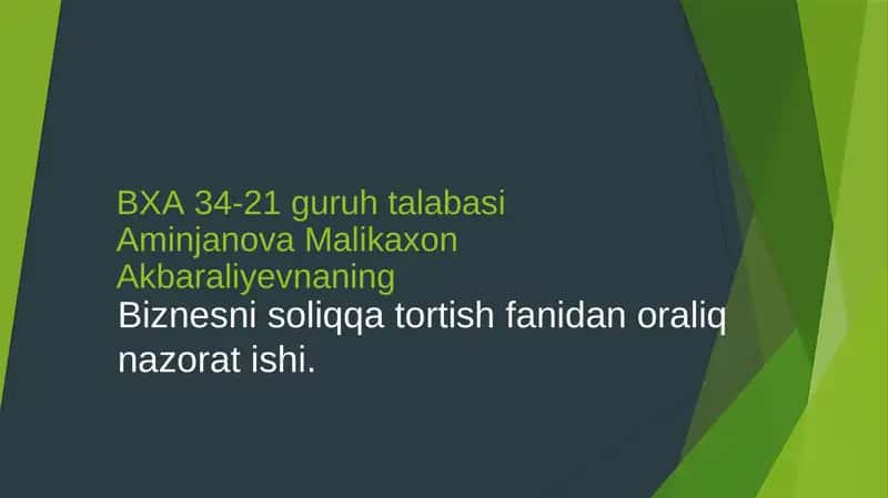 Budjet daromadlari nishaklantirishda kichik biznesning roli
