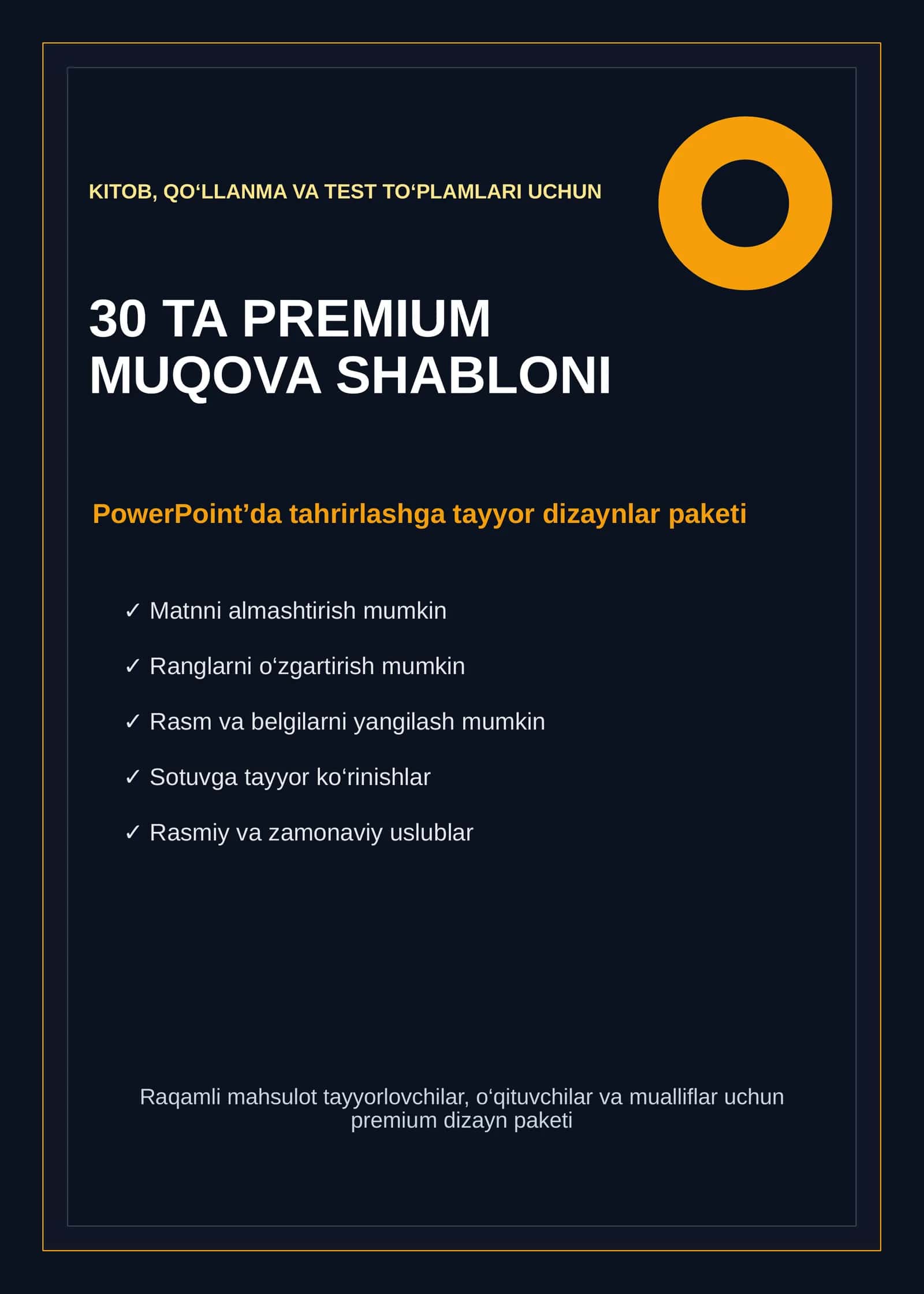 KITOB, QO‘LLANMA VA TEST TO‘PLAMLARI UCHUN 30 TA PREMIUM MUQOVA SHABLONI