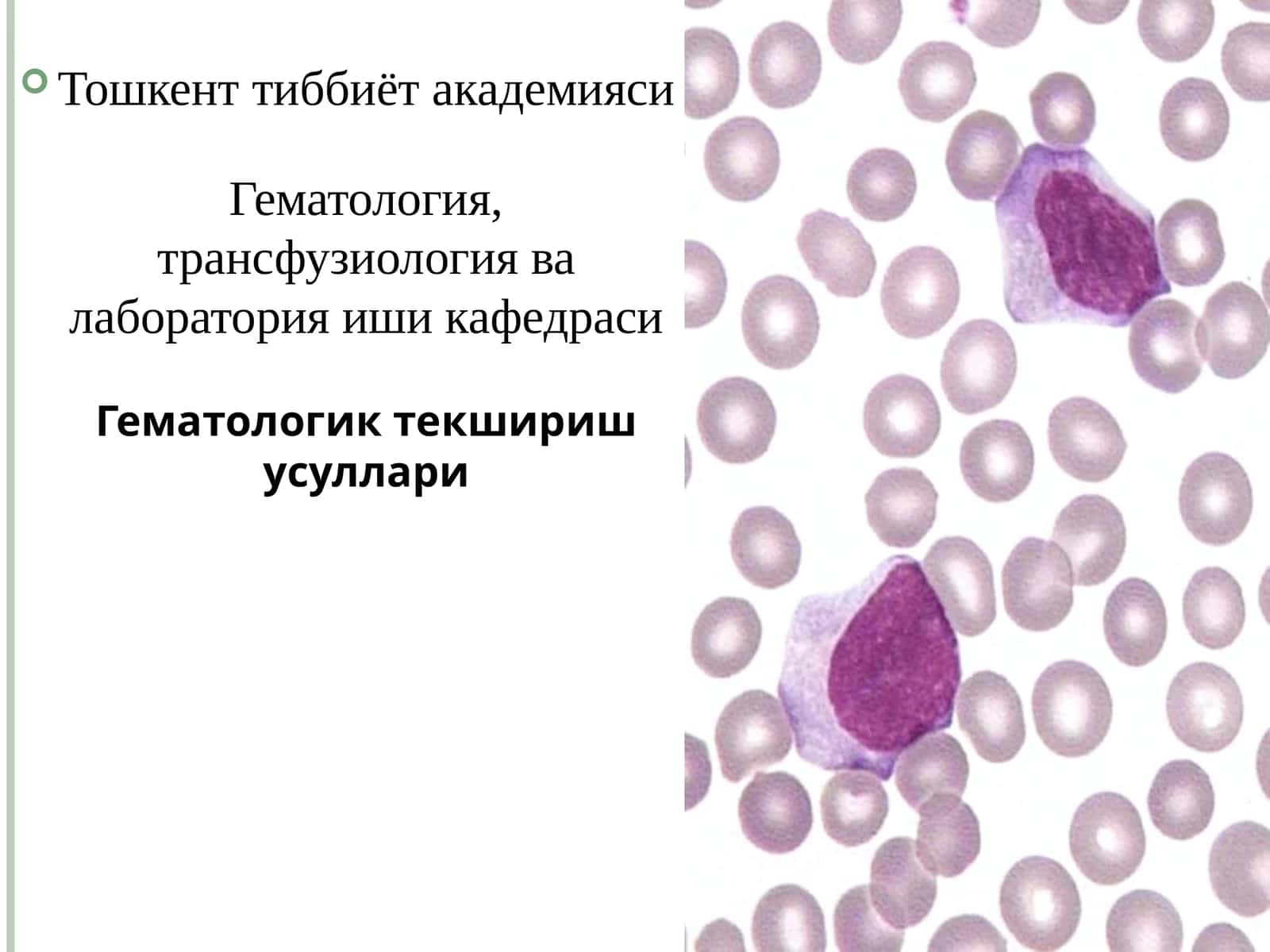 Гематология, трансфузиология ва лаборатория иши