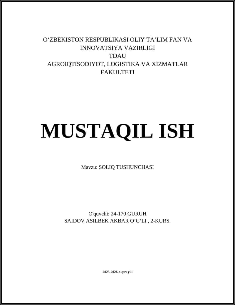 SOLIQ TUSHUNCHASI