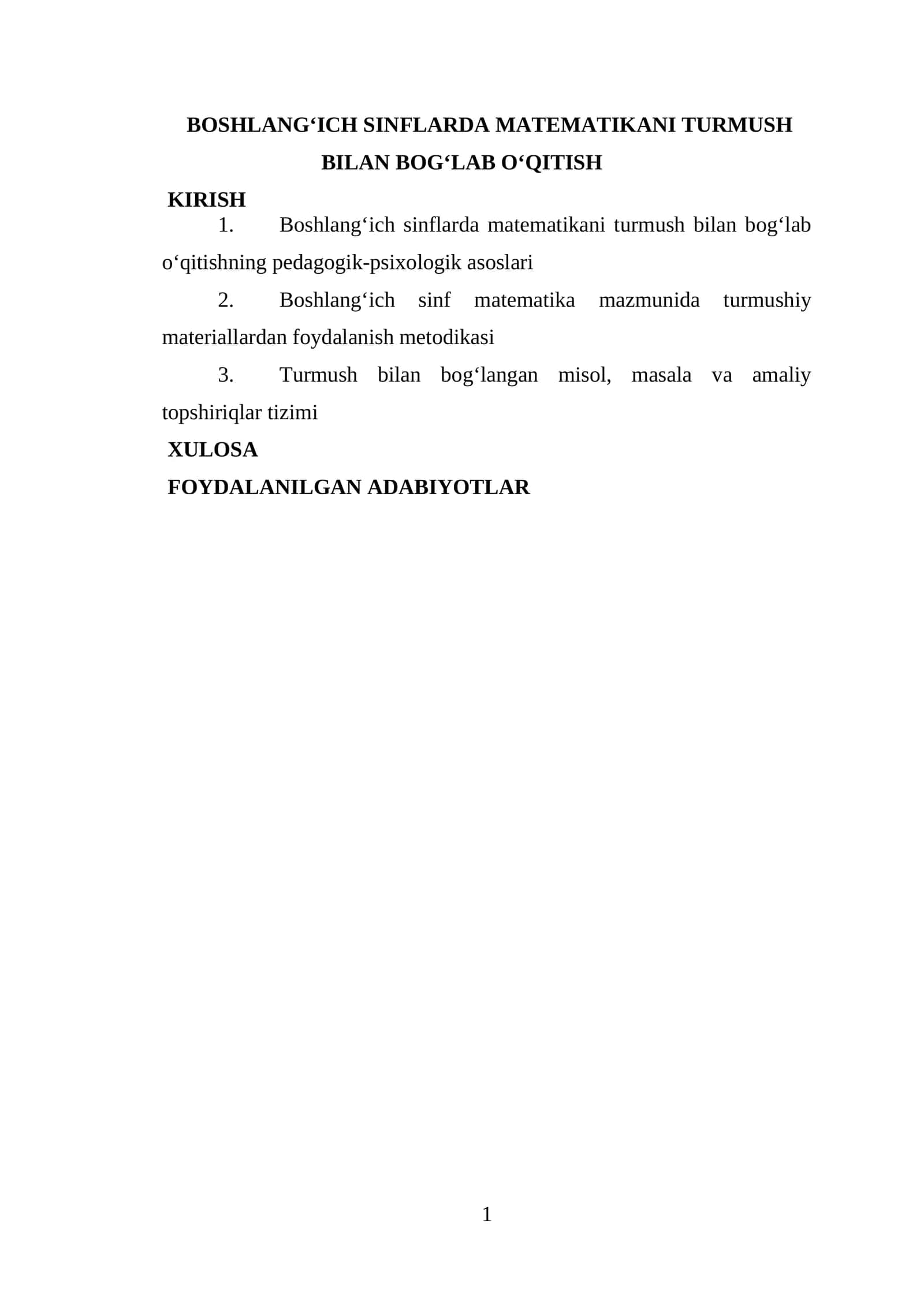 Matematikani Turmush Bilan Bog'lab O'qitish