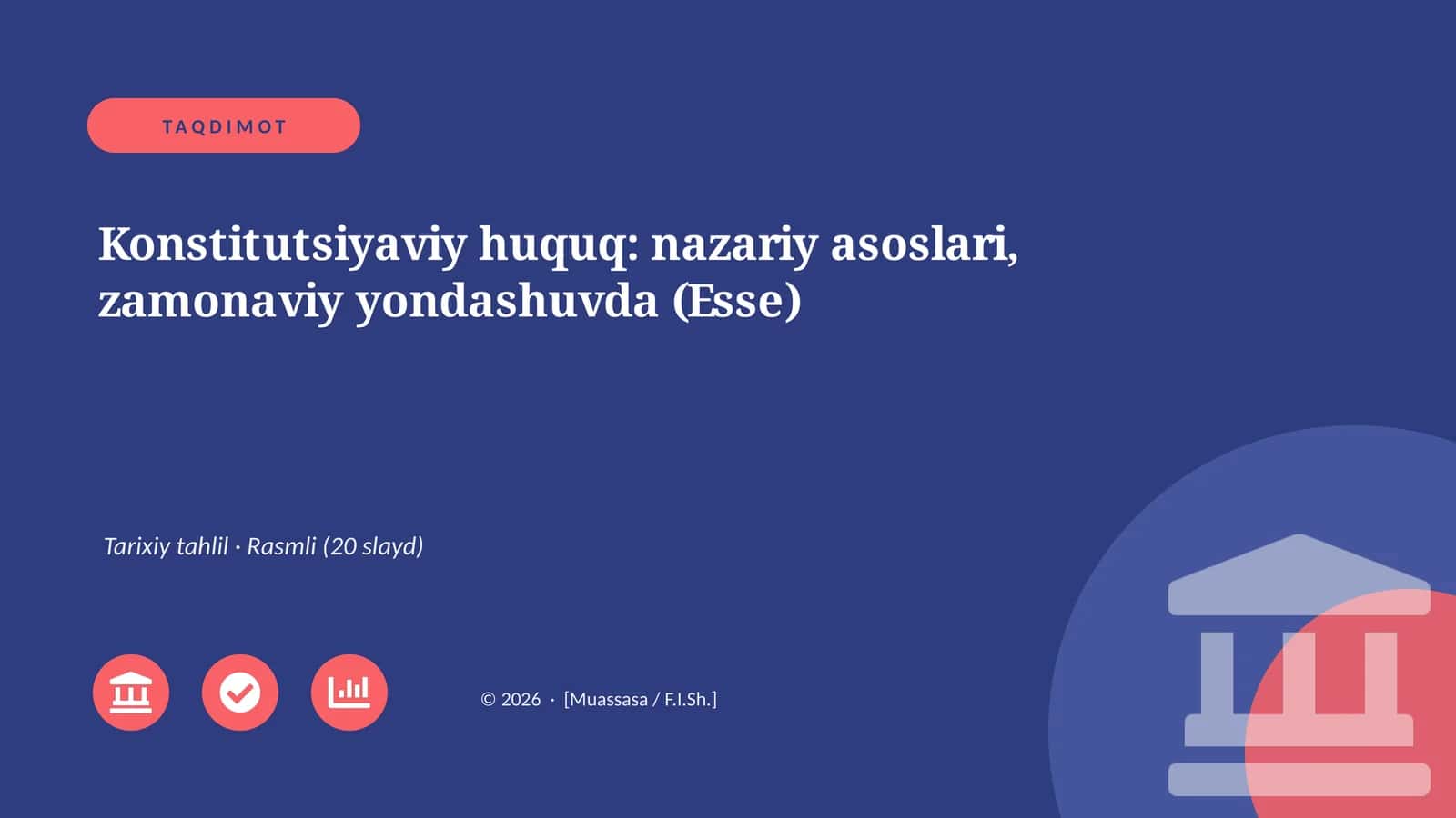 Konstitutsiyaviy huquq: nazariy asoslari, zamonaviy yondashuvda (Esse)
