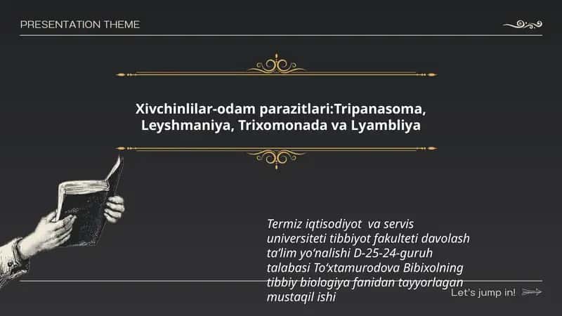 Xivchinlilar-odam parazitlari:Tripanasoma, Leyshmaniya, Trixomonada va Lyambliya