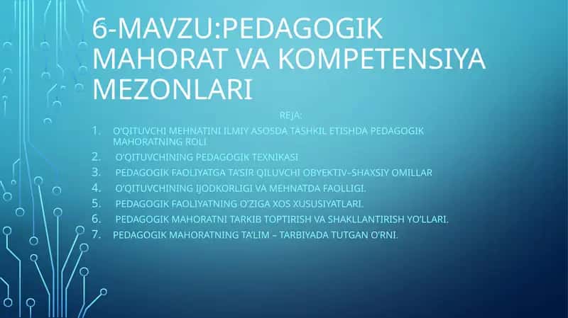 PEDAGOGIK MAHORAT VA KOMPETENSIYA MEZONLARI