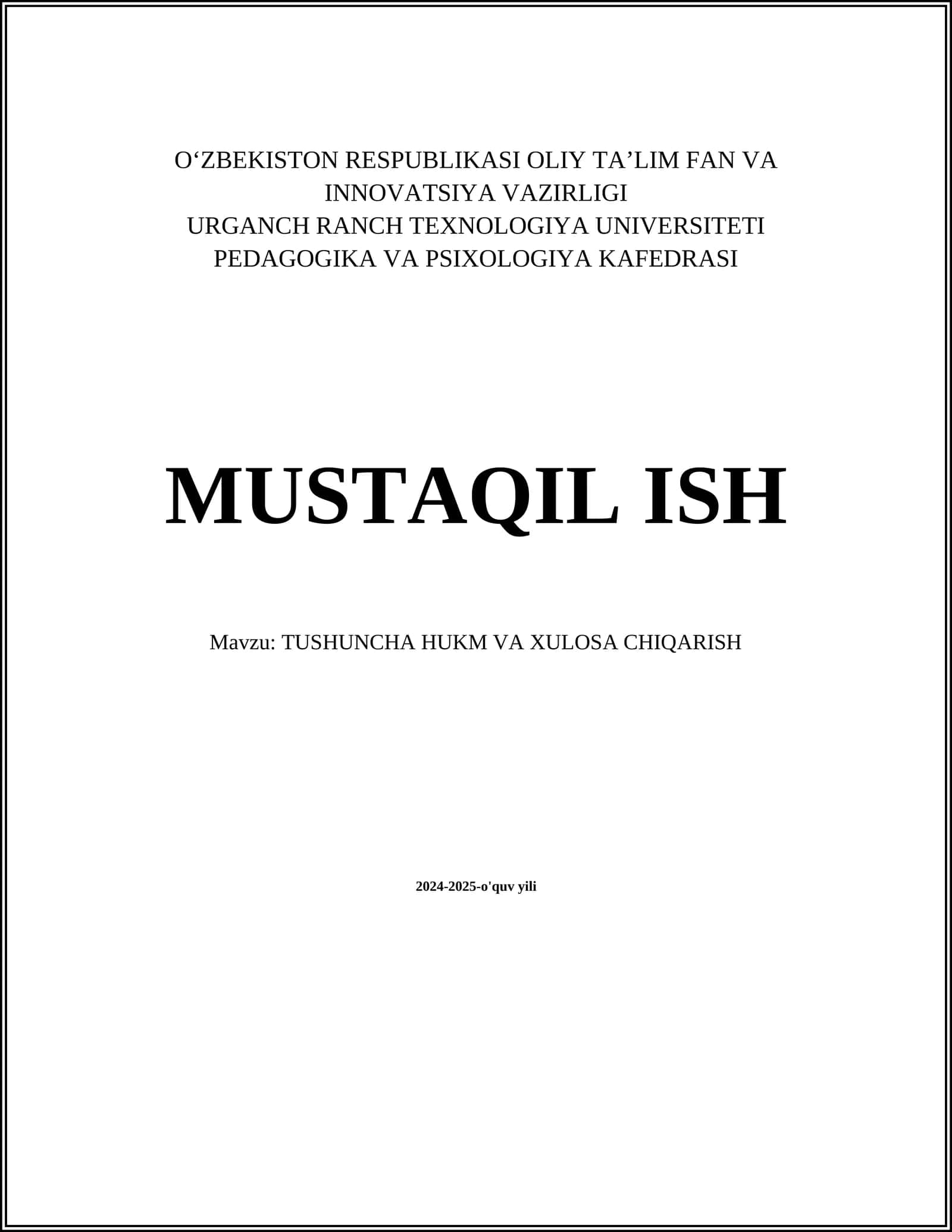 TUSHUNCHA HUKM VA XULOSA CHIQARISH
