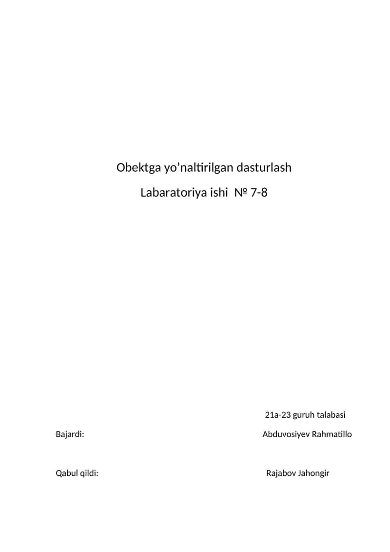 Obektga yo’naltirilgan dasturlash