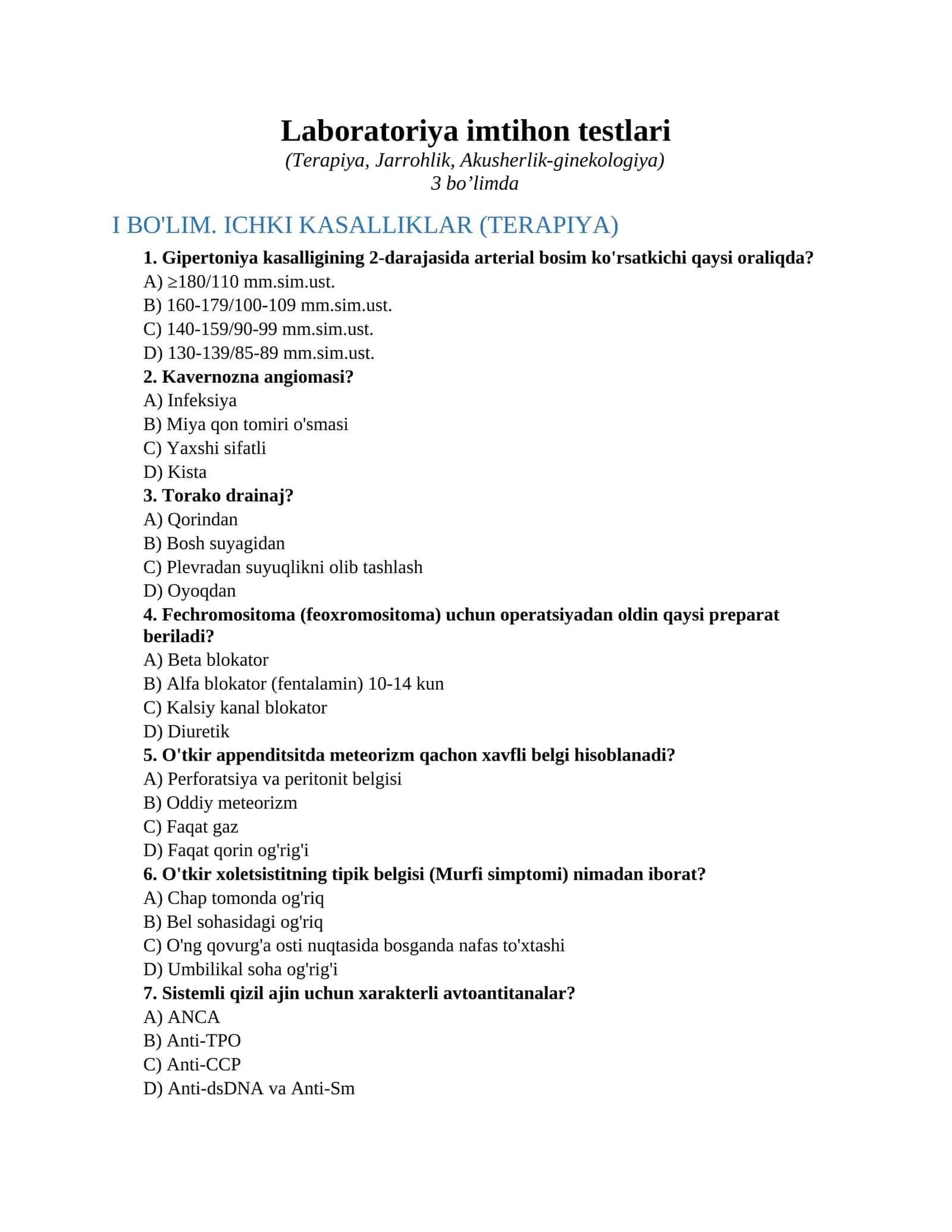 Laboratoriya imtihon testlari