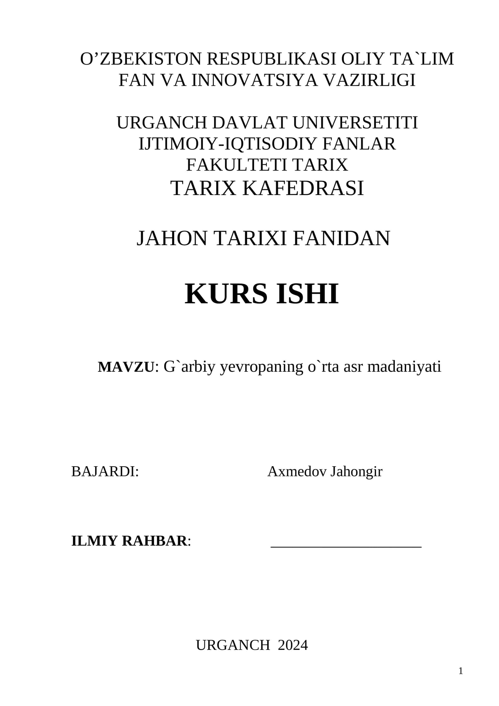 G`arbiy yevropaning o`rta asr madaniyati