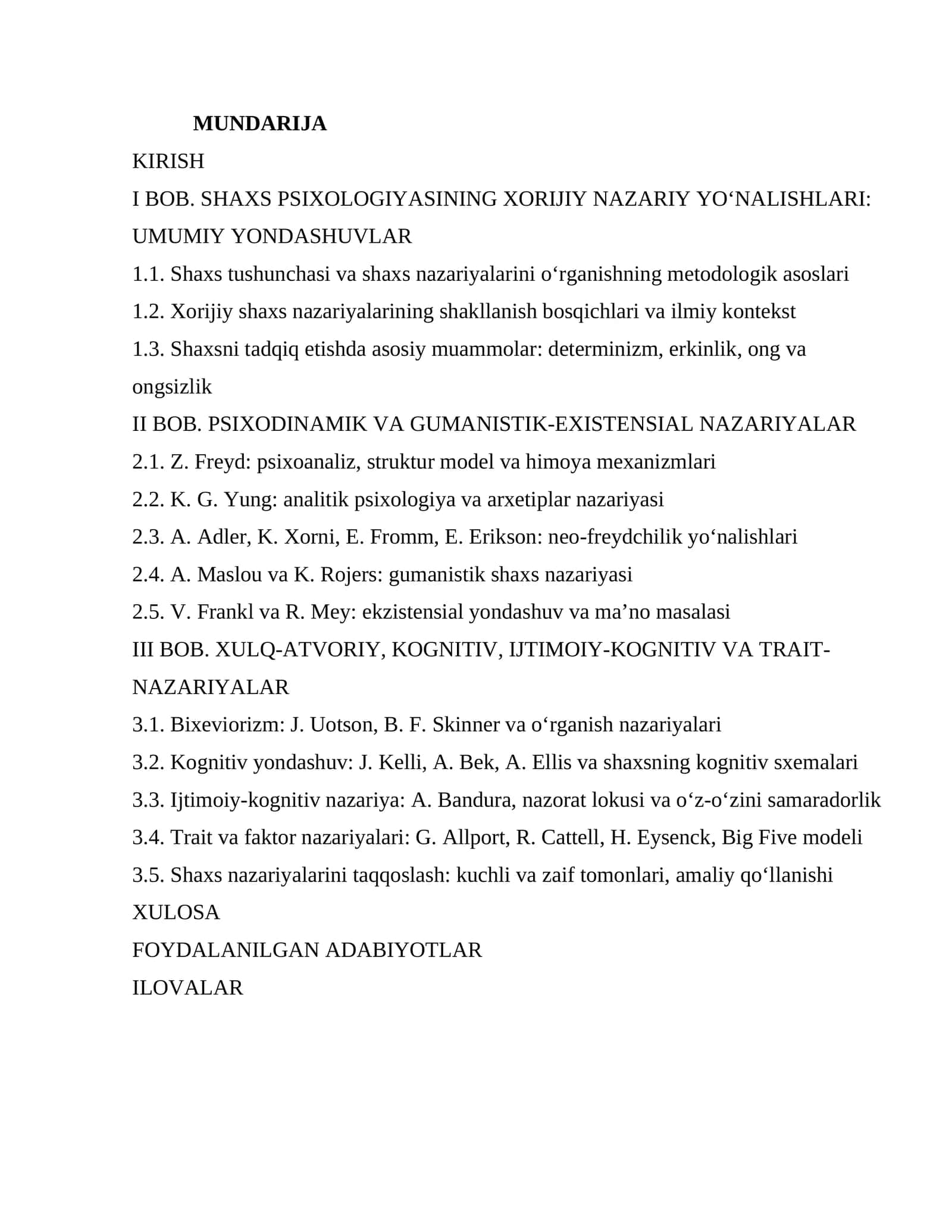 Shaxs Psixologiyasi - I. Umumiy yondashuvlar