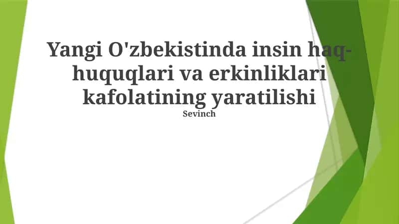 Yangi O'zbekistinda insin haq-huquqlari va erkinliklari kafolatining yaratilishi