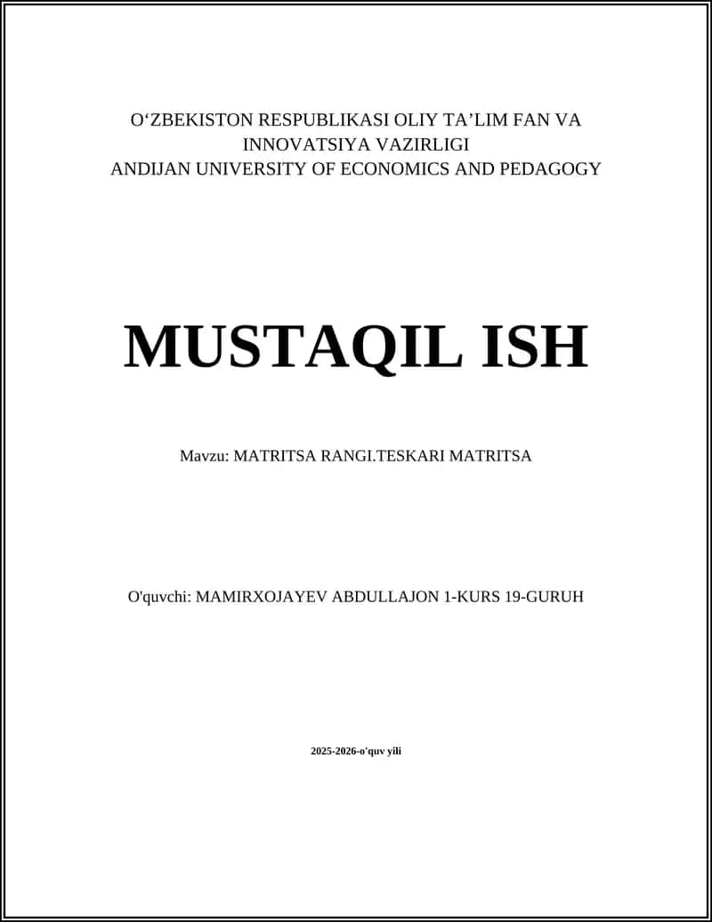 MATRITSA RANGI.TESKARI MATRITSA