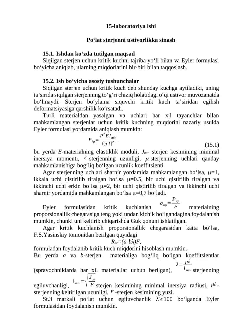 Po‘lat sterjenni ustivorlikka sinash