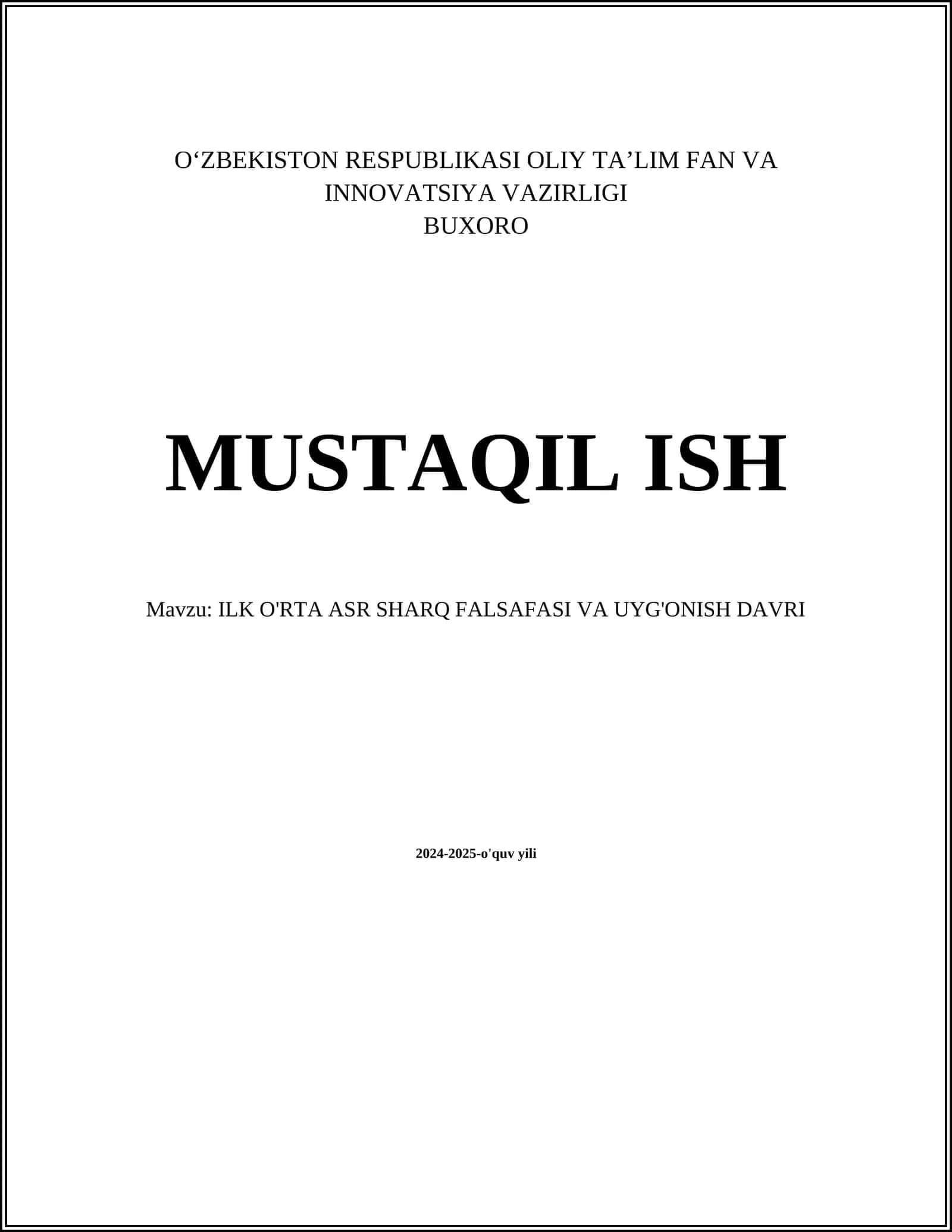 ILK O'RTA ASR SHARQ FALSAFASI VA UYG'ONISH DAVRI