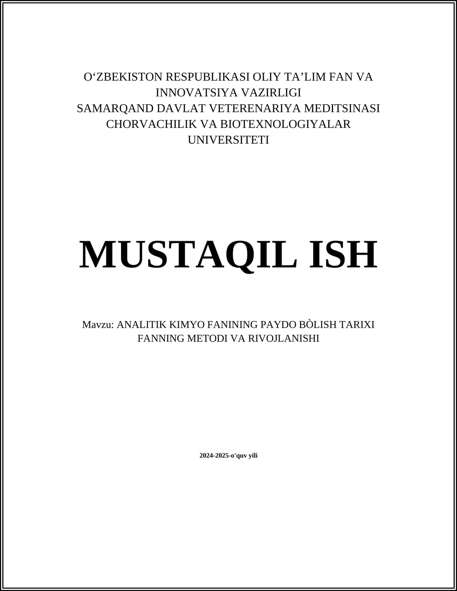 ANALITIK KIMYO FANINING PAYDO BÒLISH TARIXI FANNING METODI VA RIVOJLANISHI