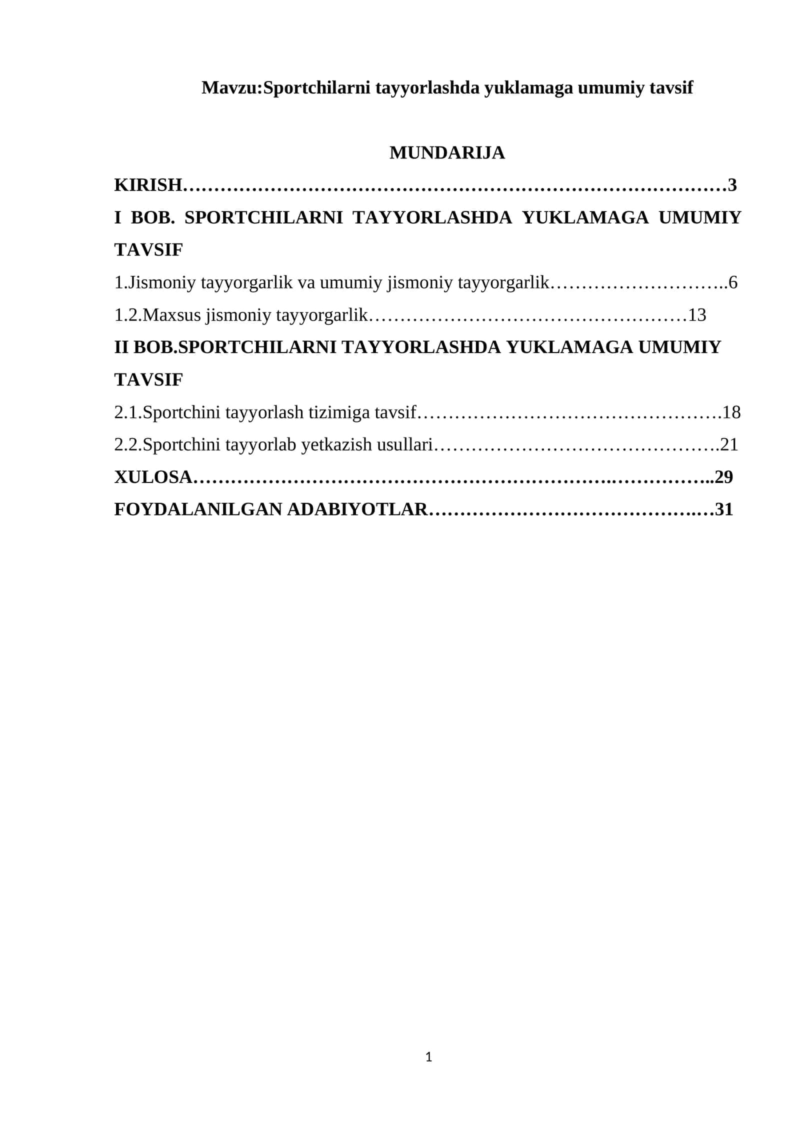 Sportchilarni tayyorlashda yuklamaga umumiy tavsif