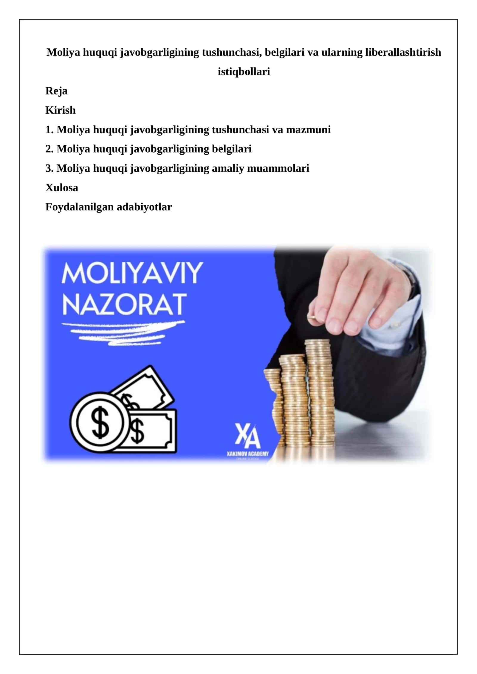 Moliya Huquqi Javobgarligining Tushunchasi