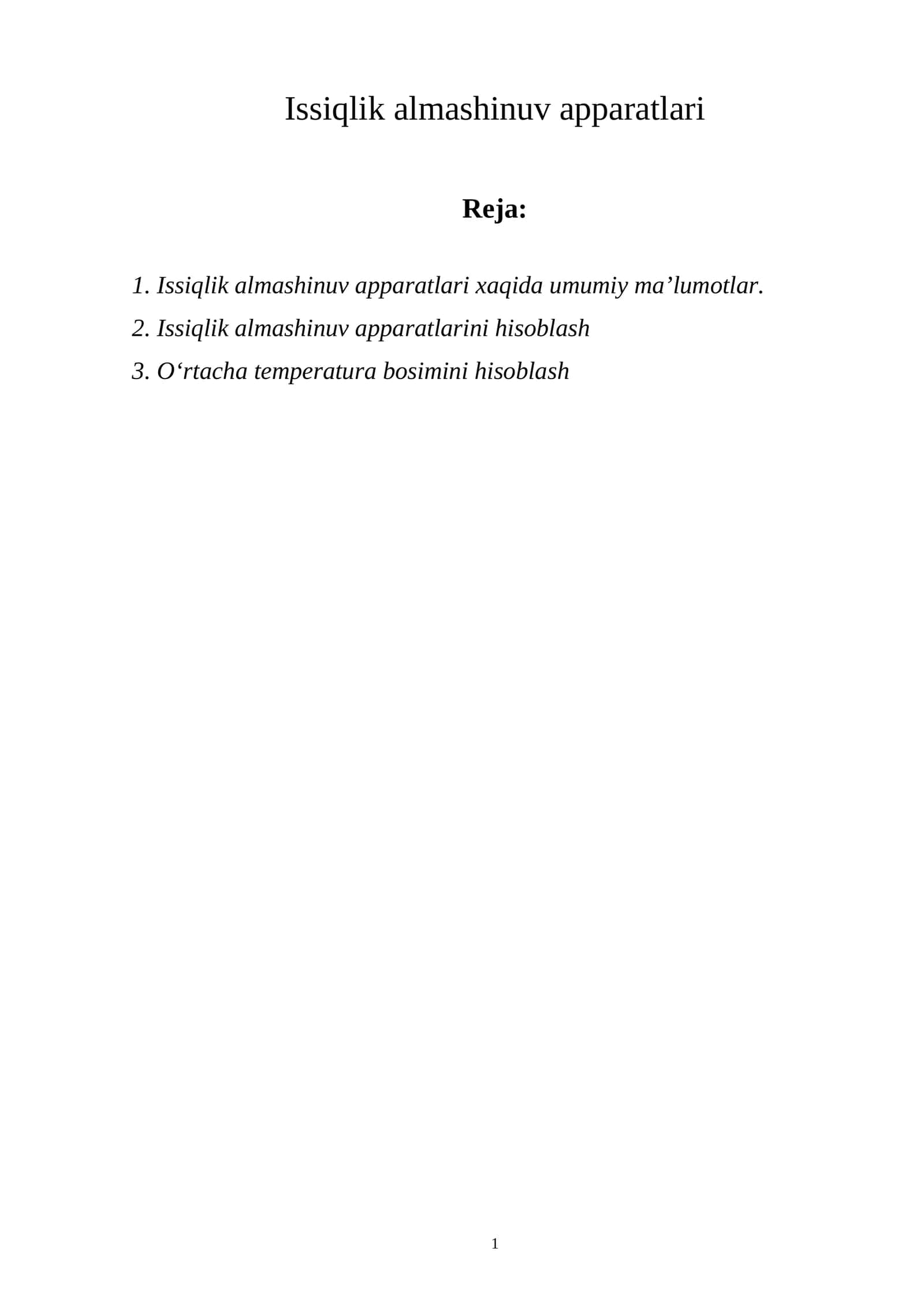 Issiqlik almashinuv apparatlari