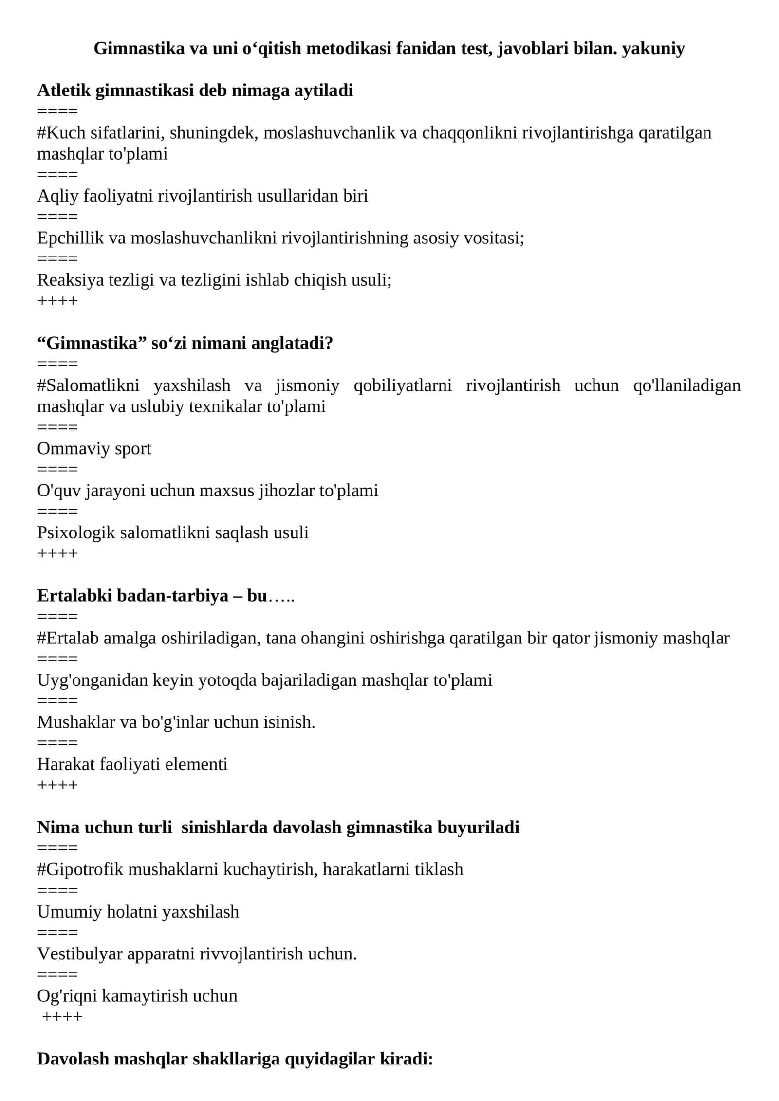 Gimnastika va uni o‘qitish metodikasi