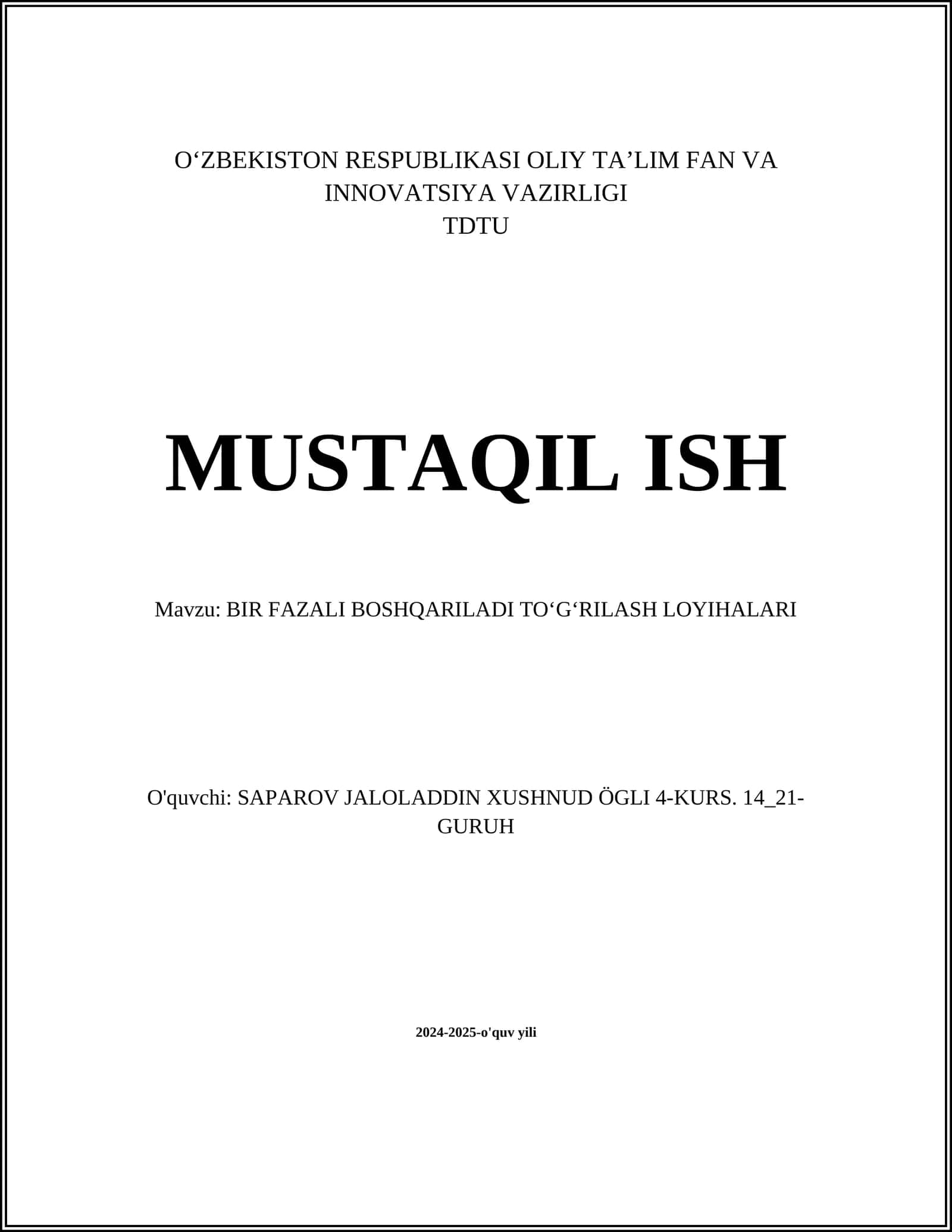 BIR FAZALI BOSHQARILADI TOʻGʻRILASH LOYIHALARI