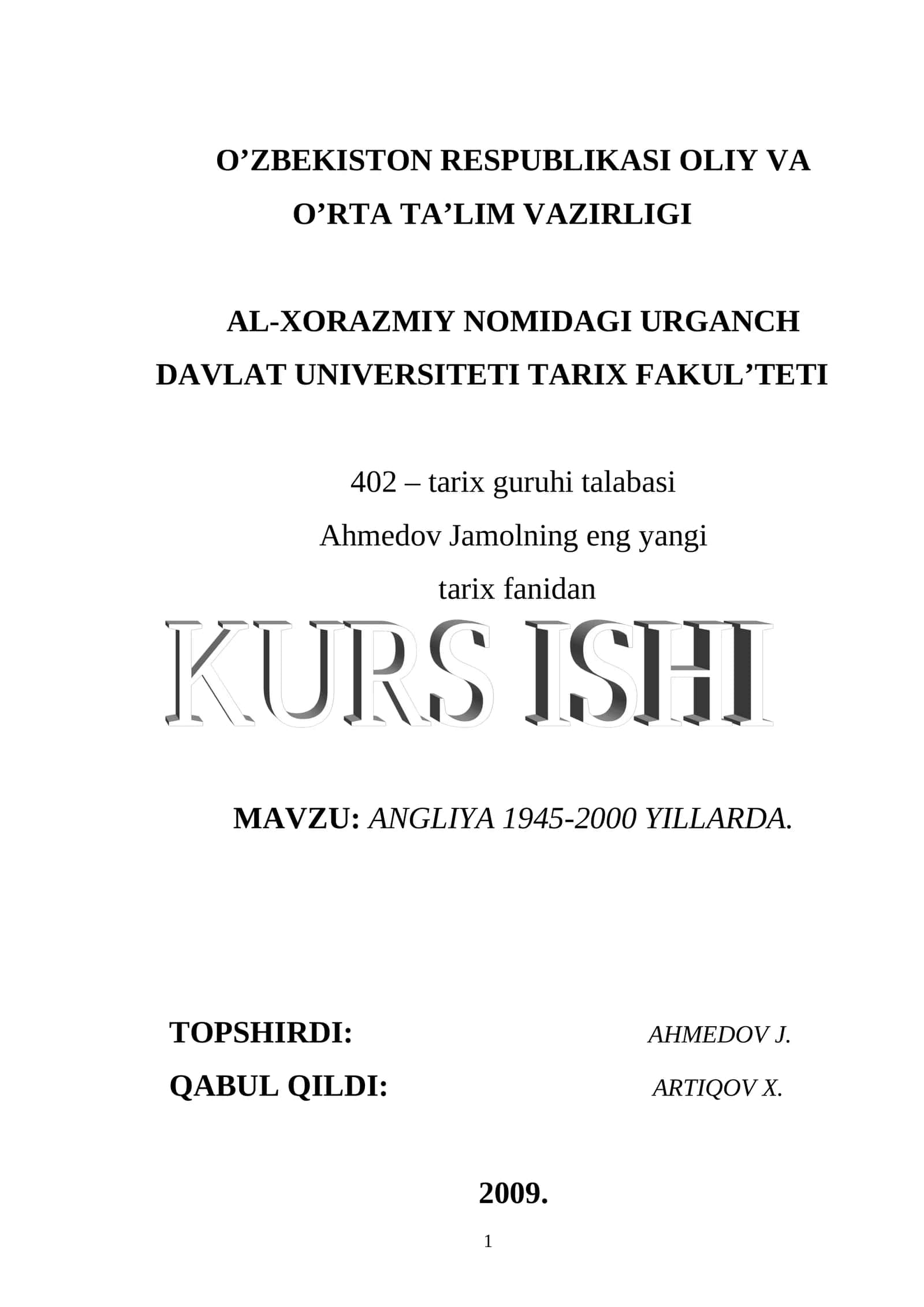 ANGLIYA 1945-2000 YILLARDA