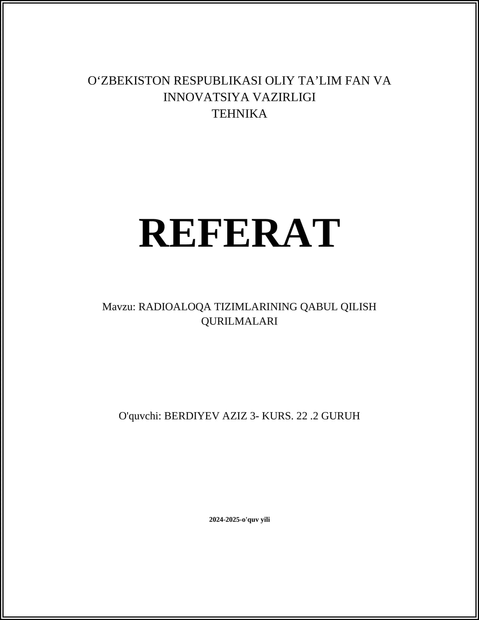 RADIOALOQA TIZIMLARINING QABUL QILISH QURILMALARI