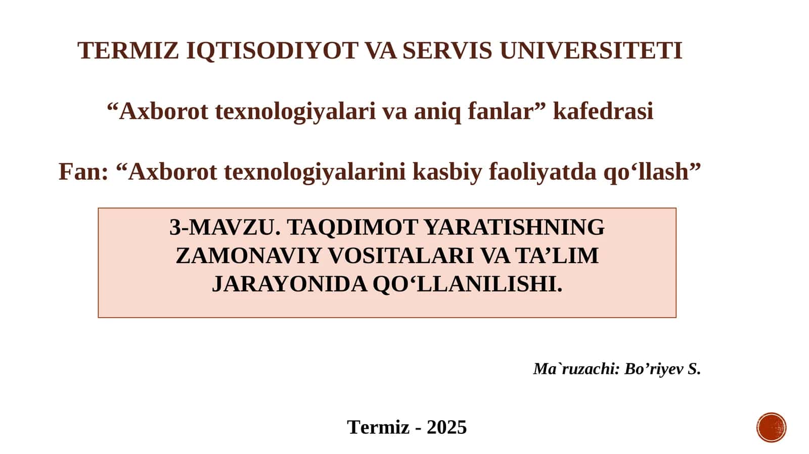 Taqdimotlarni ishlab chiqishning instrumental vositalari